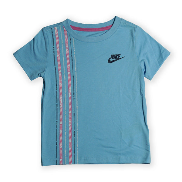 Nike Girls’ Ribbon Stripe T-Shirt – Blue (100 cm / 2–4 Years, Girls)