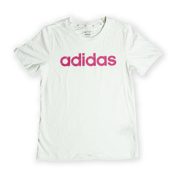 Adidas Girl's Logo T-Shirt – White & Pink