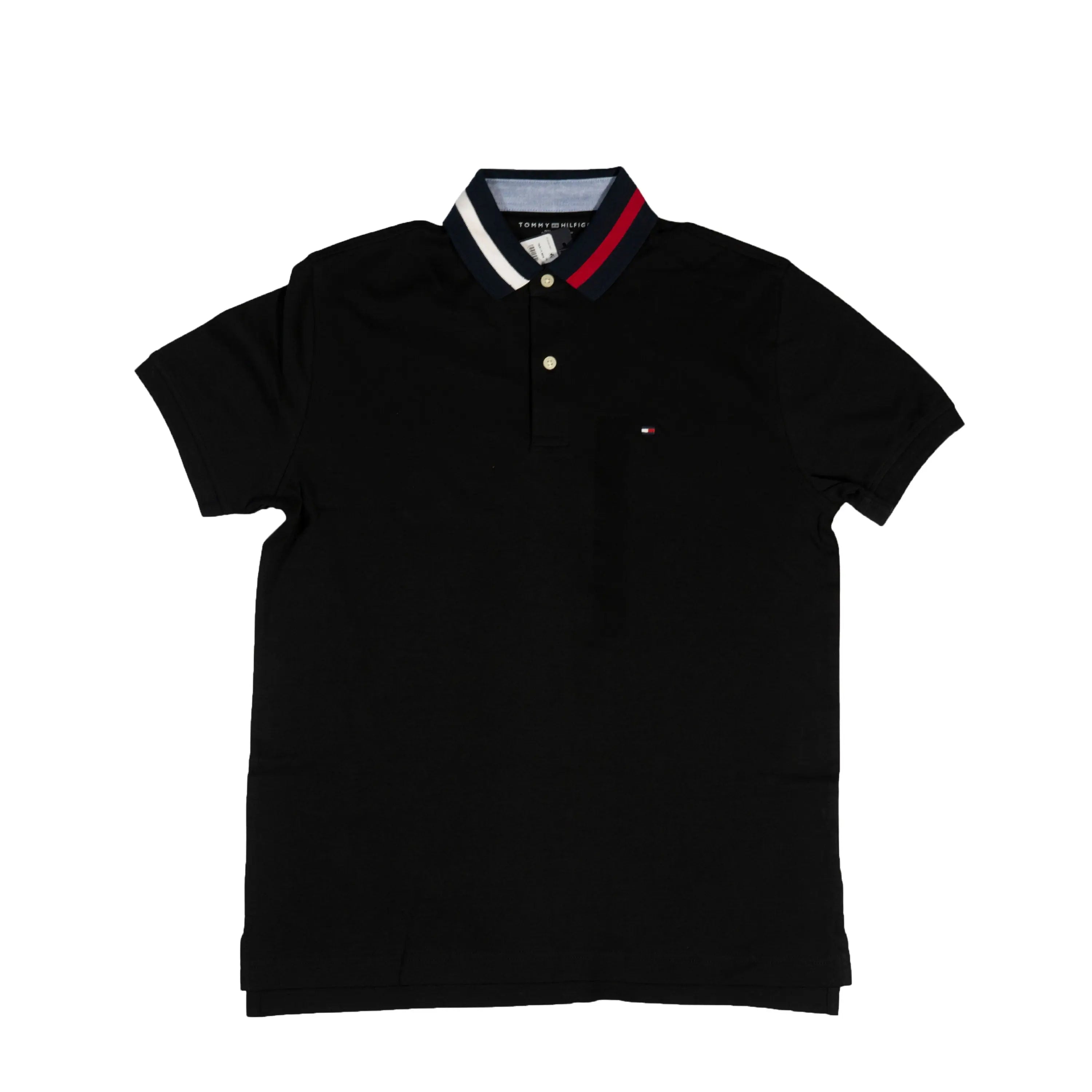Tommy Hilfiger Men's Classic Polo Shirt – Black with Tricolor Collar Tommynippon