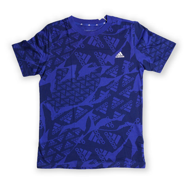 Adidas Kids’ All-Over Print T-Shirt – Blue (150–160 cm)
