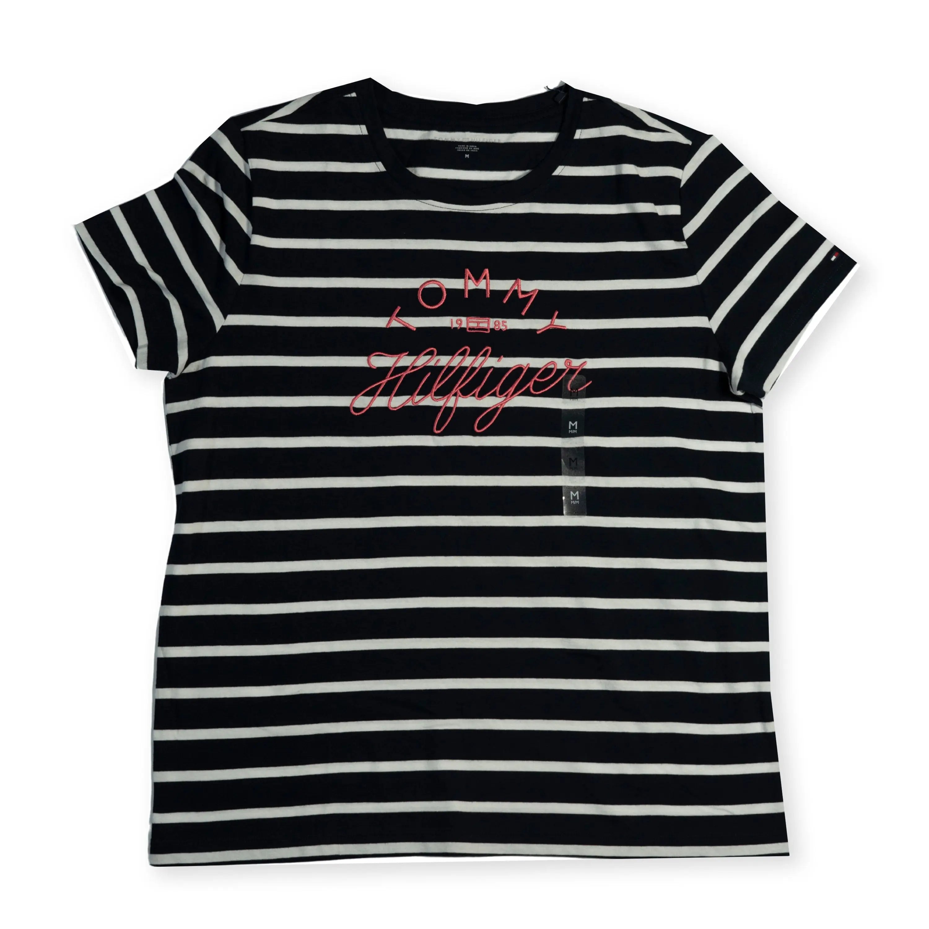 Tommy Hilfiger Striped Graphic Girls T-Shirt – Black & White Tommynippon