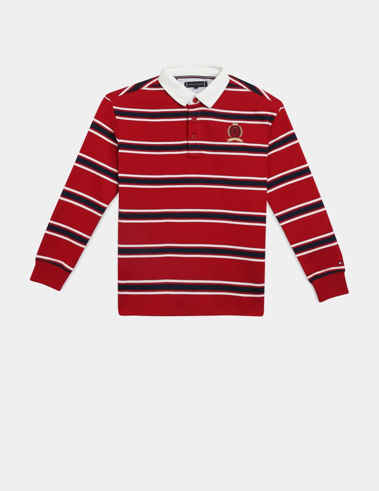 Tommy Hilfiger Boys Long-Sleeve Striped Polo Shirt – Red