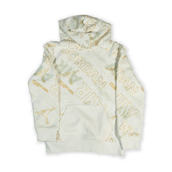 Jordan Air All-Over Print Girls Hoodie – White & Gold