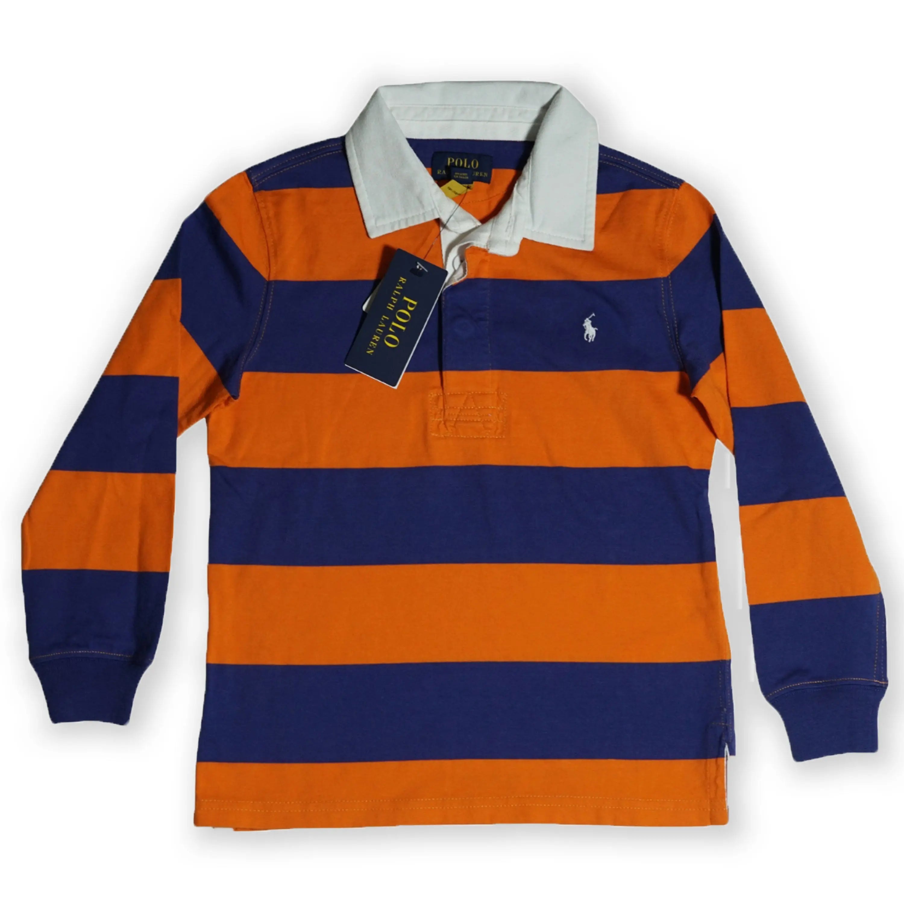 Polo Ralph Lauren Kid's Long Sleeve Striped Rugby Shirt – Orange & Navy Blue Tommynippon