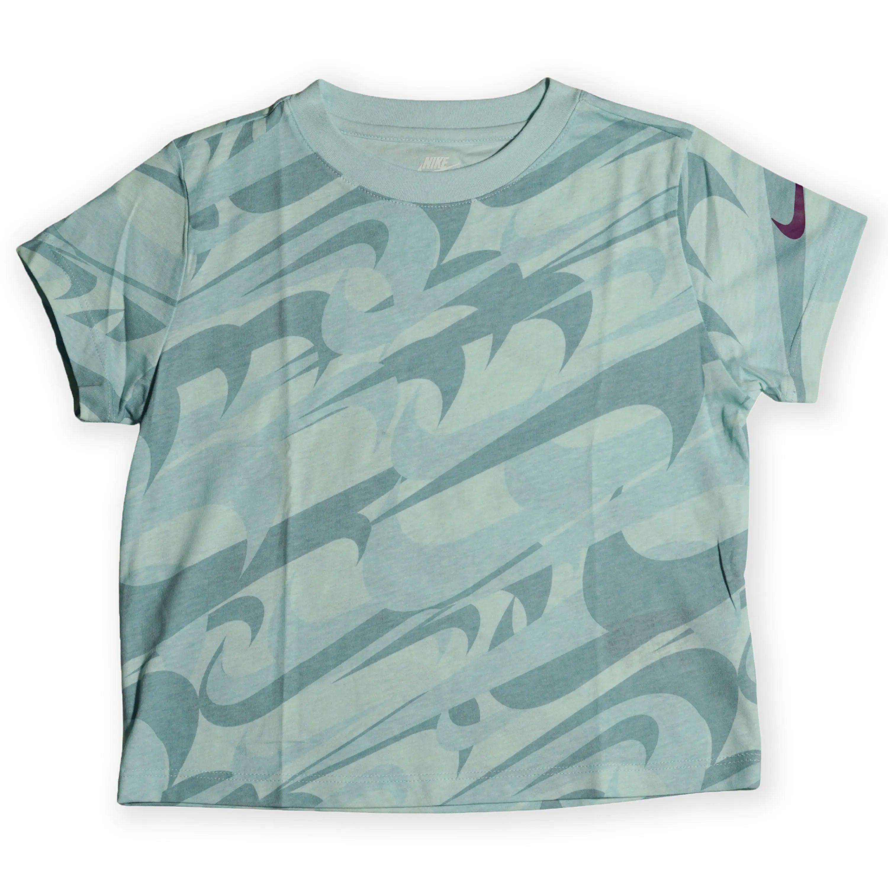 Nike Girls Kids’ All-Over Swoosh Print T-Shirt – Aqua Green 115 4/6 year Tommynippon