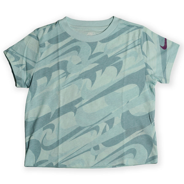Nike Girls Kids’ All-Over Swoosh Print T-Shirt – Aqua Green 115 4/6 year