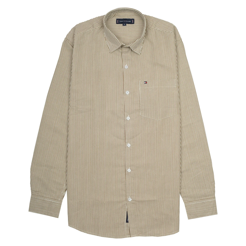 Tommy Hilfiger Men's Classic Beige Button-Down Shirt – Brown