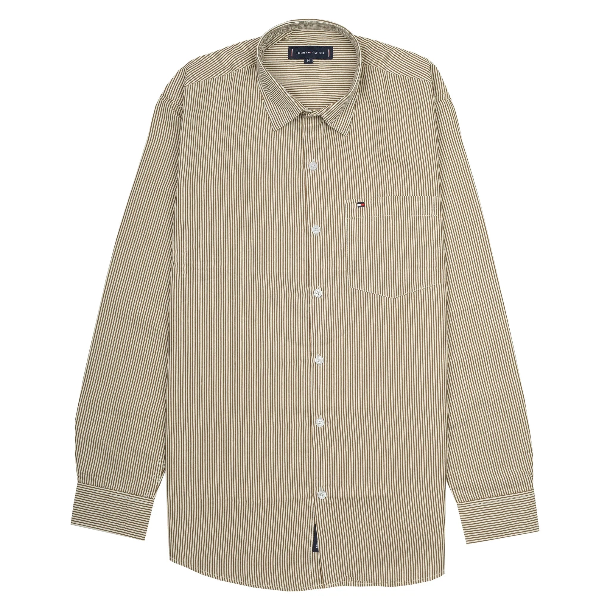 Tommy Hilfiger Men's Classic Beige Button-Down Shirt – Brown