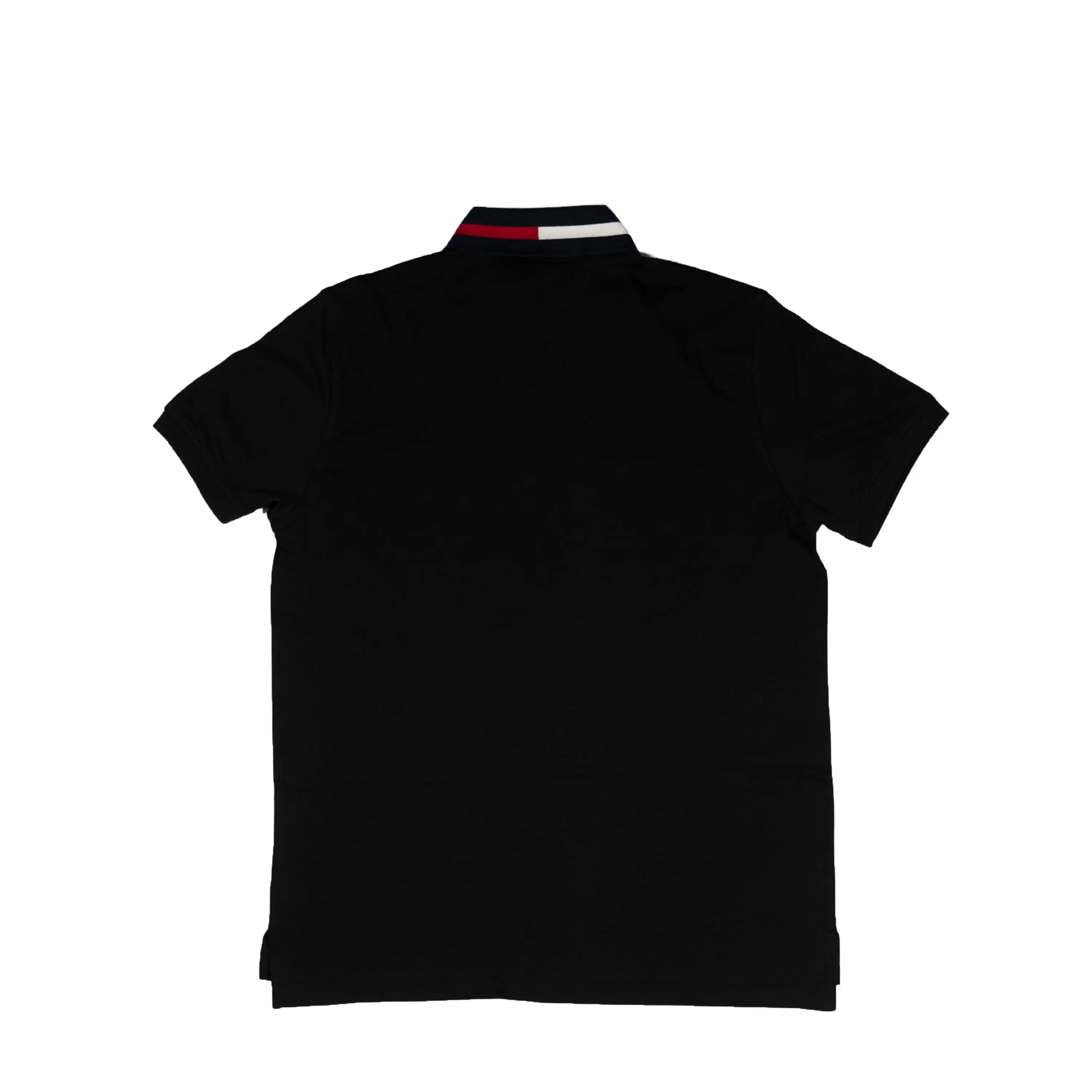 Tommy Hilfiger Men's Classic Polo Shirt – Black with Tricolor Collar Tommynippon