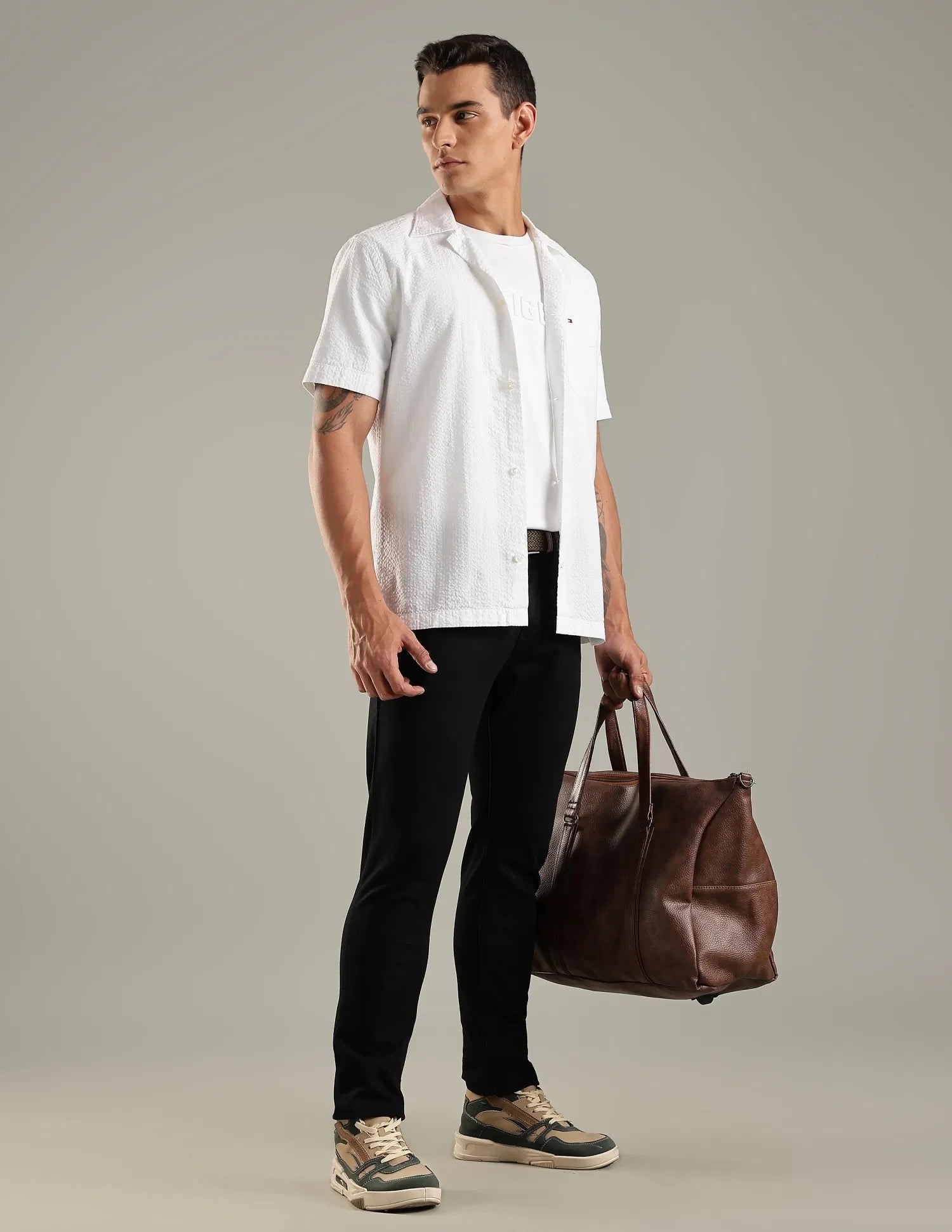 Tommy Hilfiger Men's Short Sleeve Casual Button Down Shirt White
