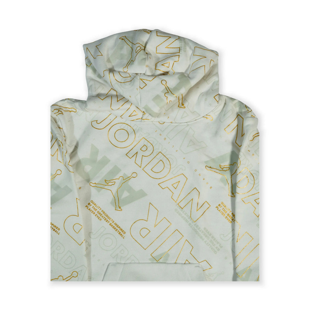 Jordan Air All-Over Print Girls Hoodie – White & Gold Tommynippon