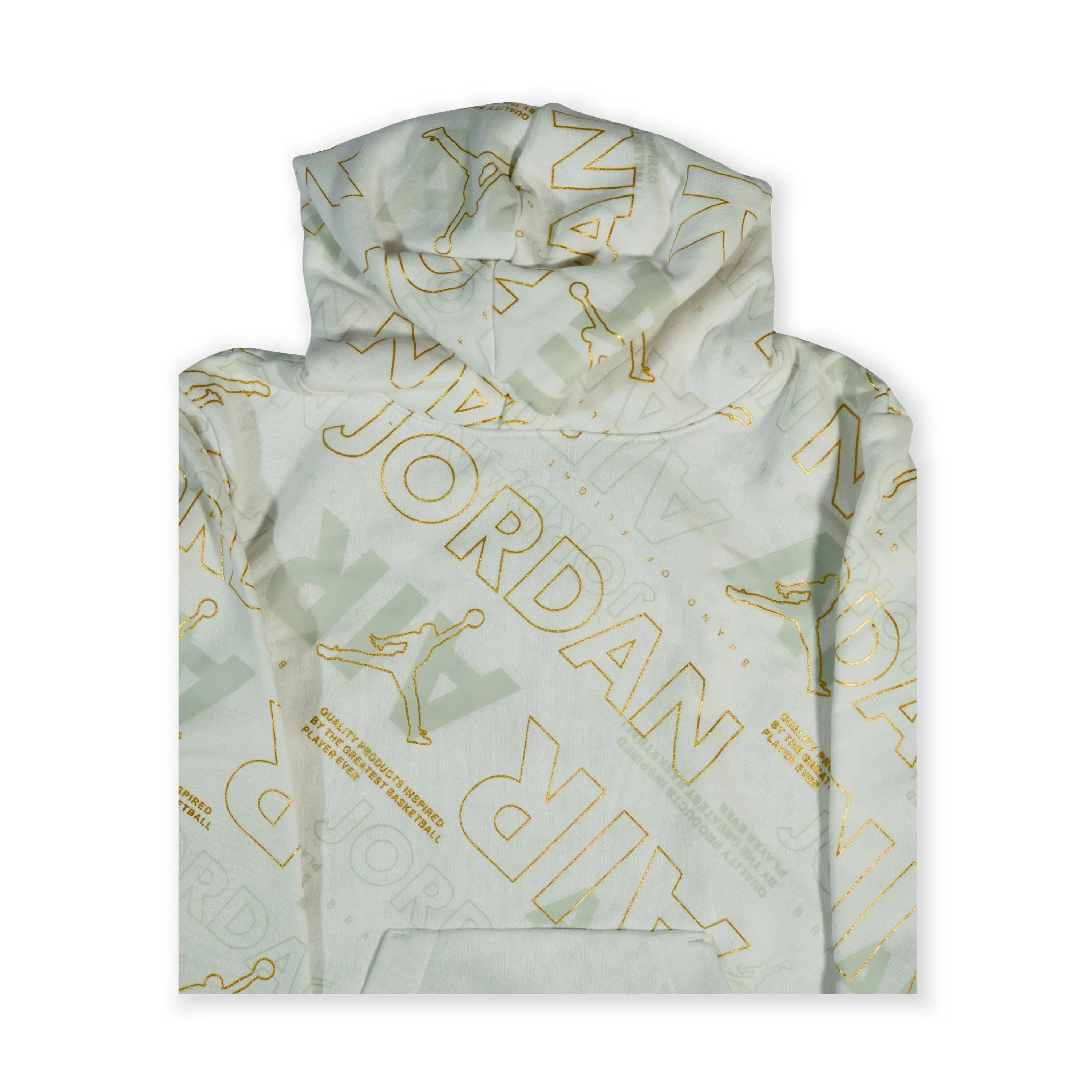 Jordan Air All-Over Print Girls Hoodie – White & Gold Tommynippon