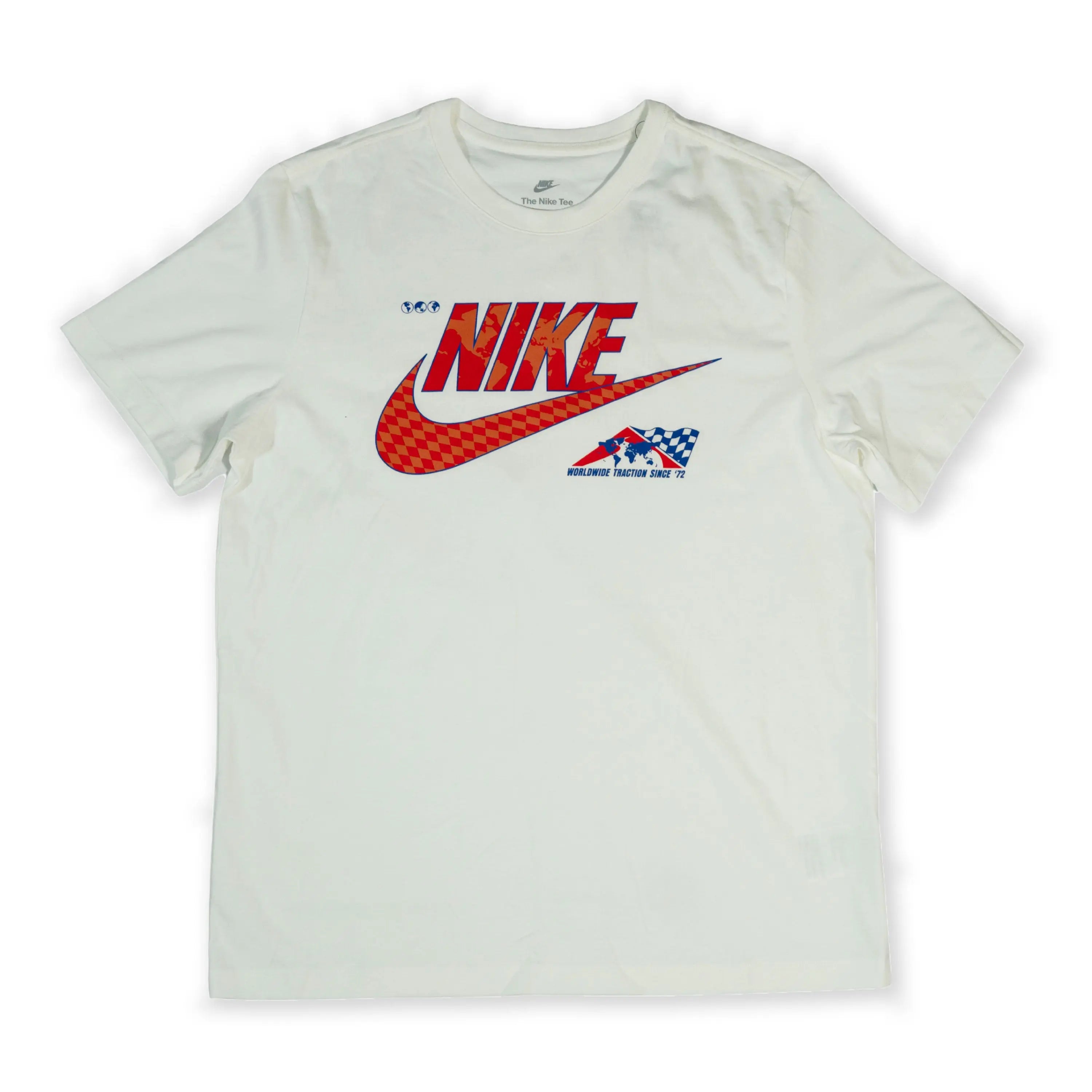 Nike Men's White Checkered Swoosh Graphic T-Shirt Tommynippon