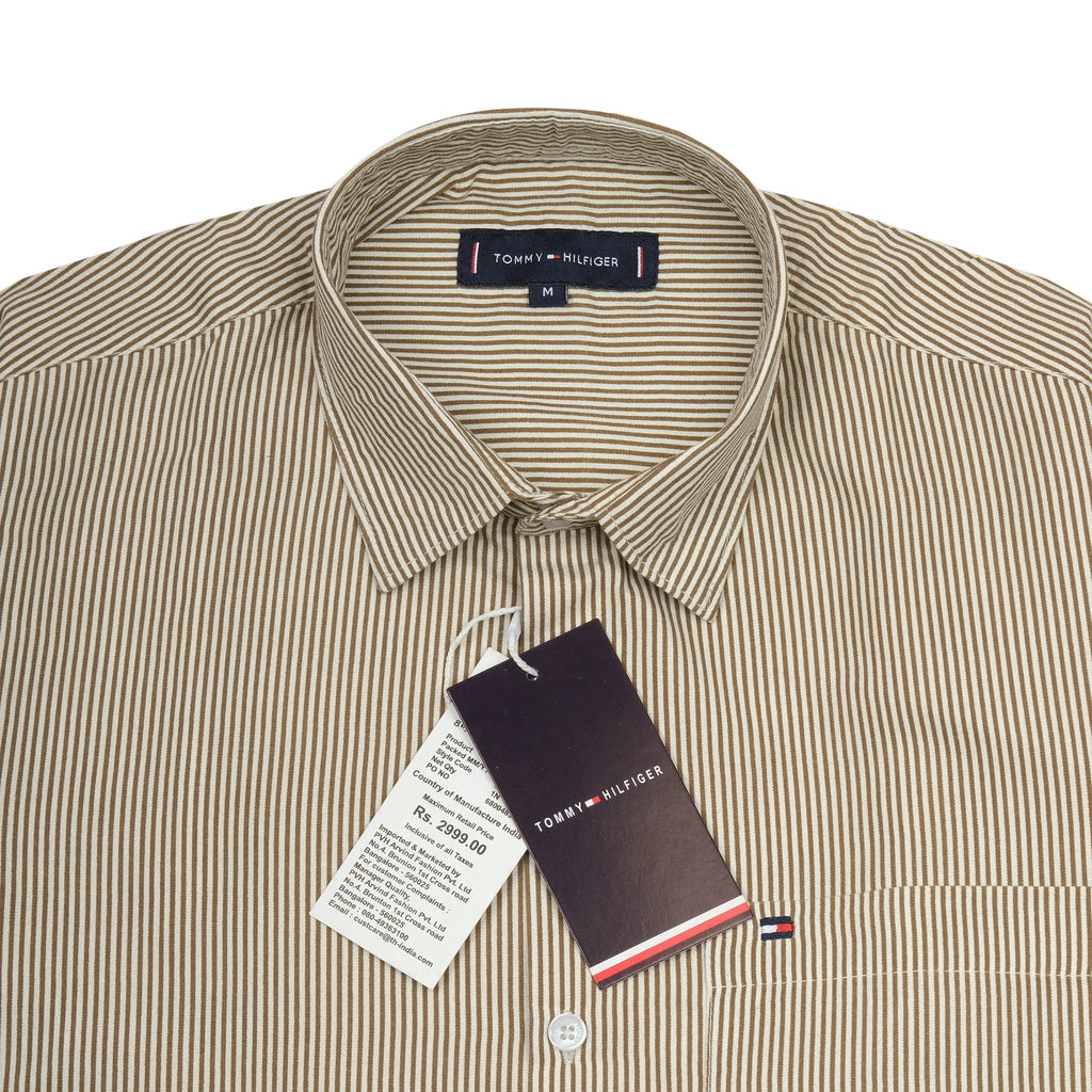 Tommy Hilfiger Men's Classic Beige Button-Down Shirt – Brown