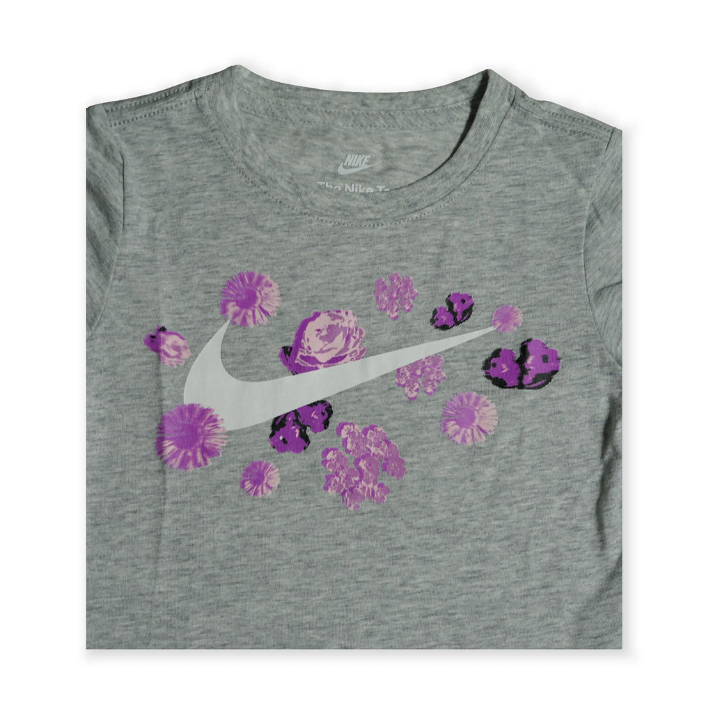 Nike Girls “Floral Swoosh” Tee – Grey Tommynippon