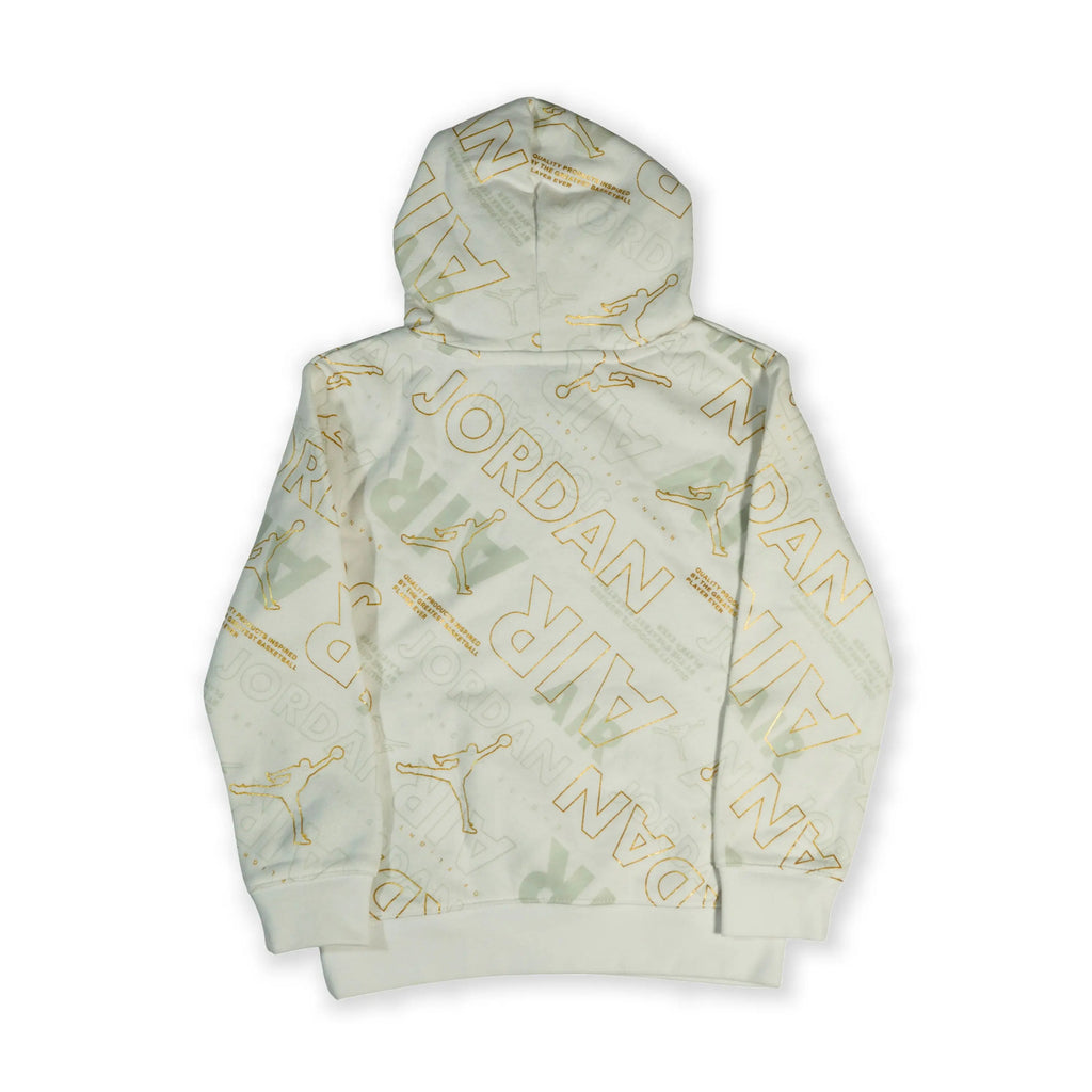 Jordan Air All-Over Print Girls Hoodie – White & Gold Tommynippon