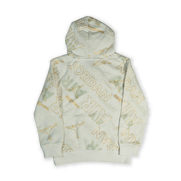 Jordan Air All-Over Print Girls Hoodie – White & Gold