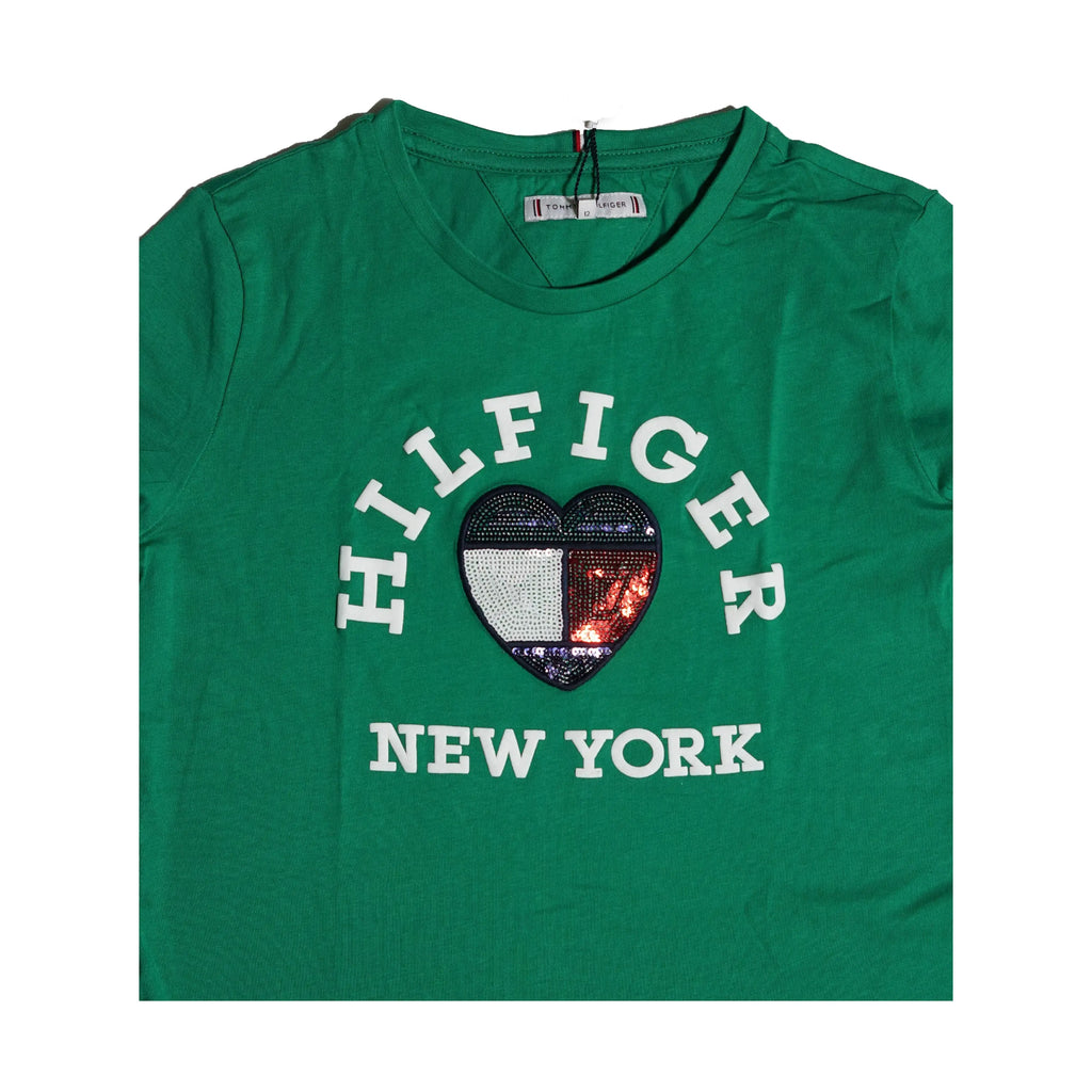 Tommy Hilfiger Girl’s Green “Hilfiger New York” Heart Logo T-Shirt Tommynippon
