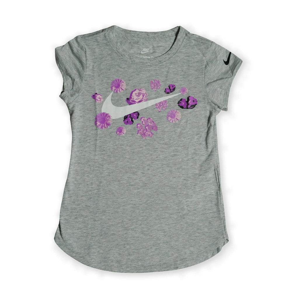 Nike Girls “Floral Swoosh” Tee – Grey Tommynippon