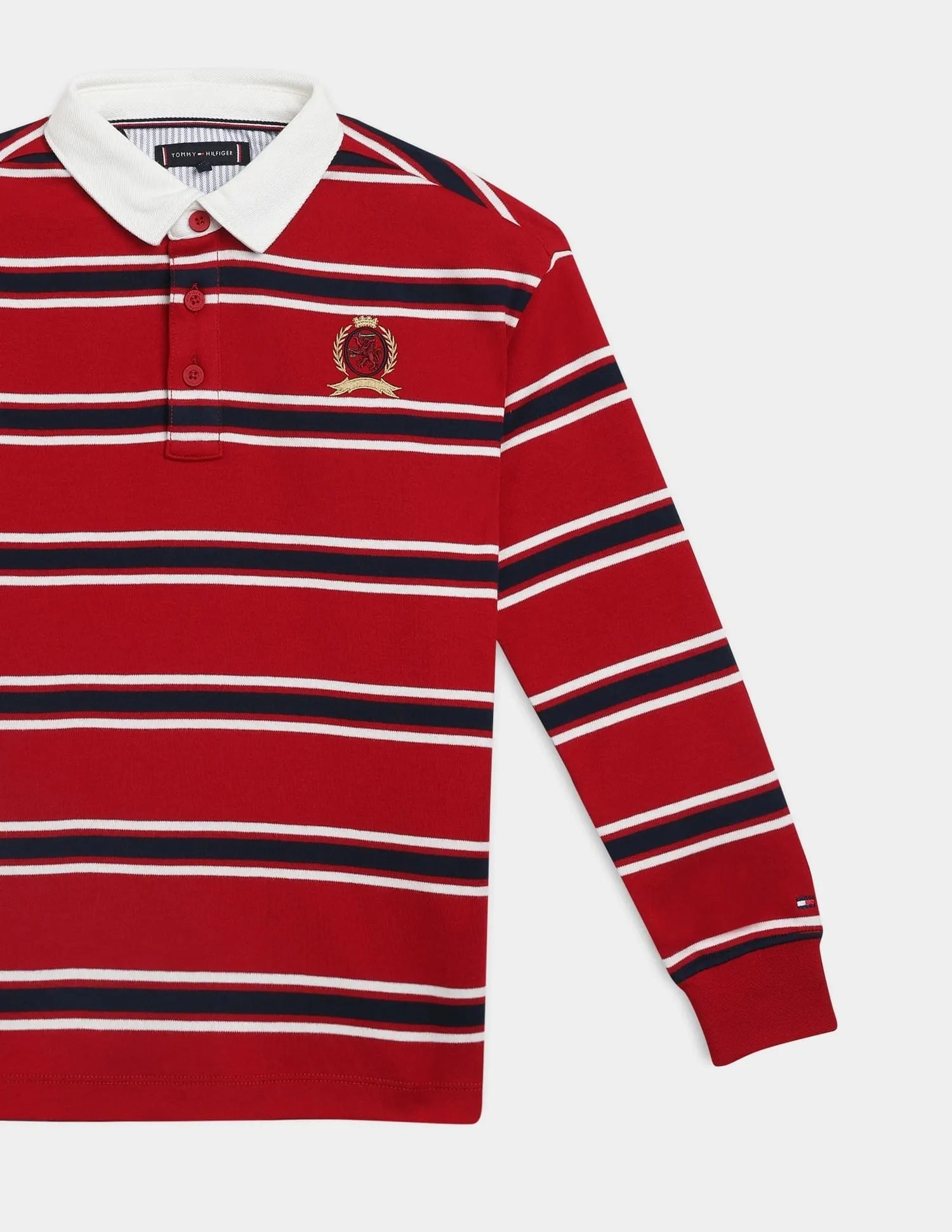 Tommy Hilfiger Boys Long-Sleeve Striped Polo Shirt – Red