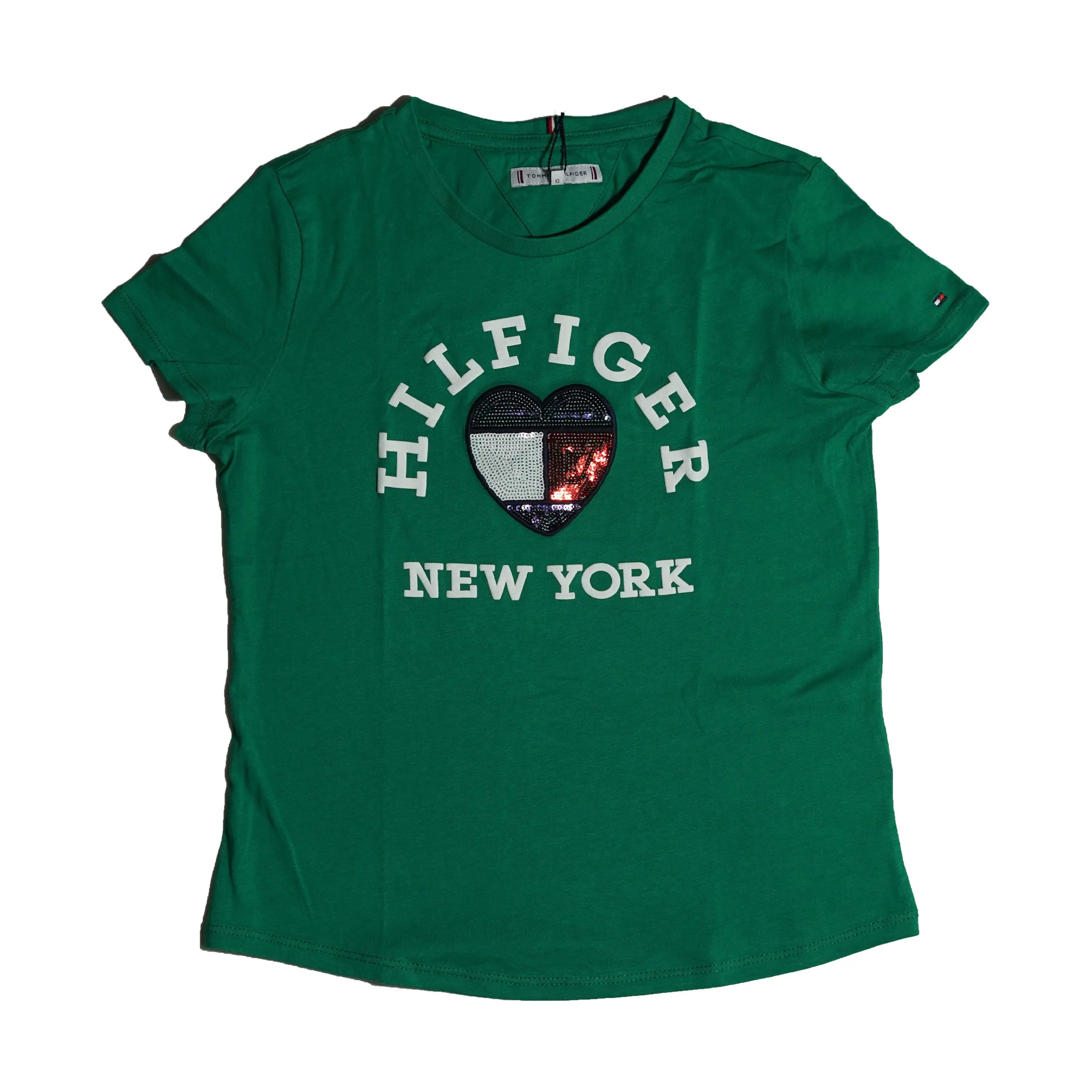 Tommy Hilfiger Girl’s Green “Hilfiger New York” Heart Logo T-Shirt Tommynippon
