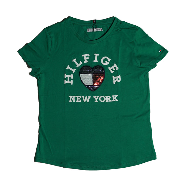 Tommy Hilfiger Girl’s Green “Hilfiger New York” Heart Logo T-Shirt