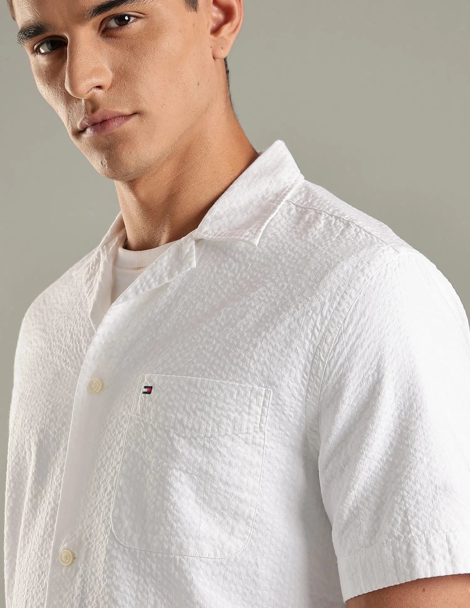 Tommy Hilfiger Men's Short Sleeve Casual Button Down Shirt White