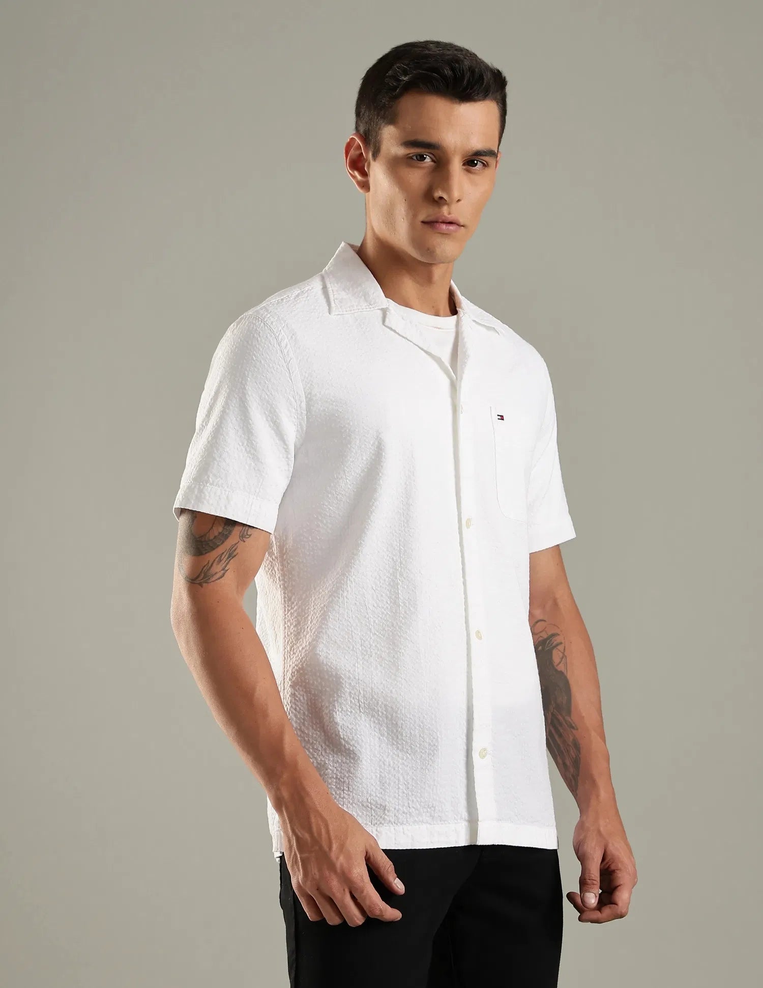 Tommy Hilfiger Men's Short Sleeve Casual Button Down Shirt White