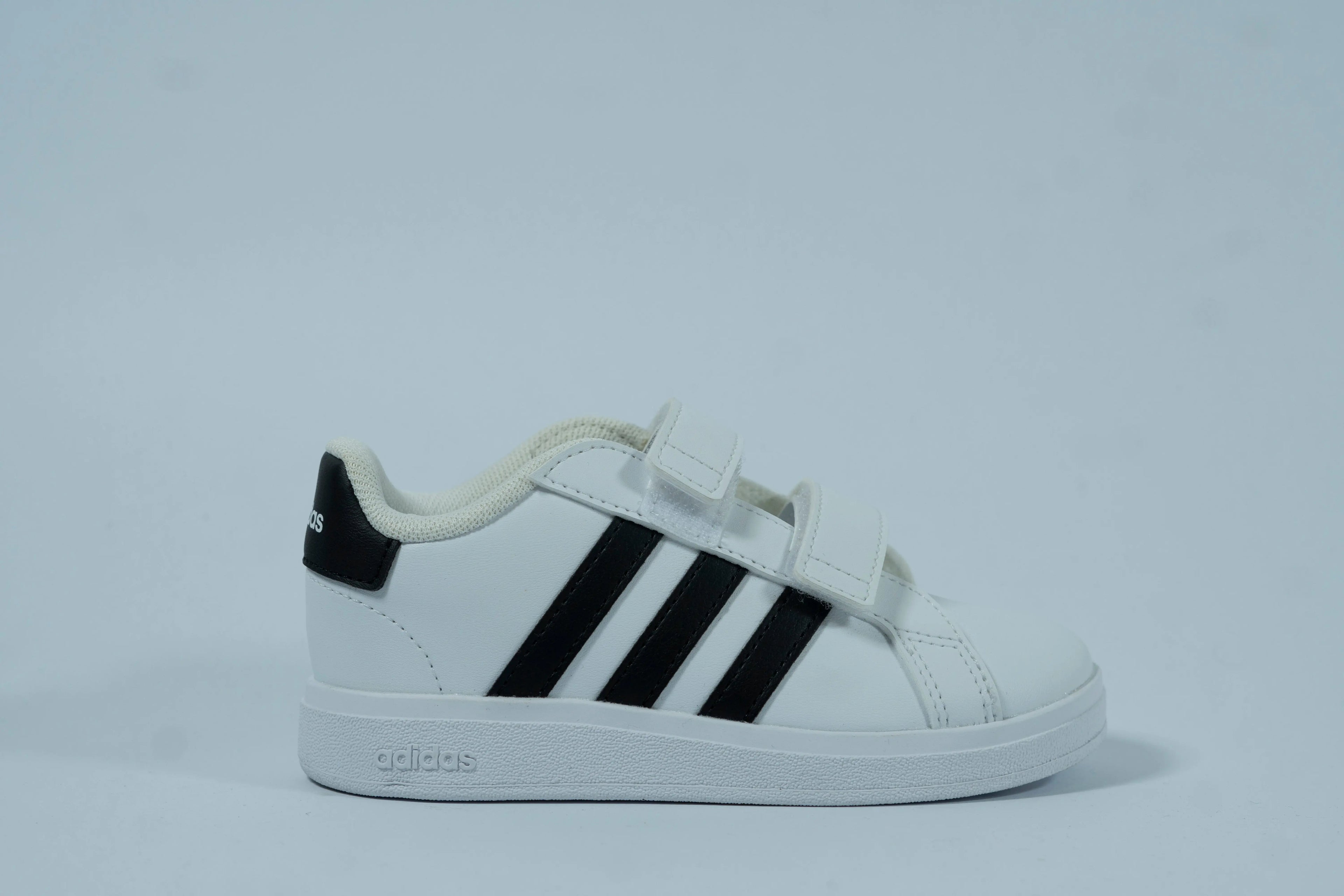 Adidas Kids’ White Sneakers – Classic Black Stripes with Double Velcro Closure Tommynippon