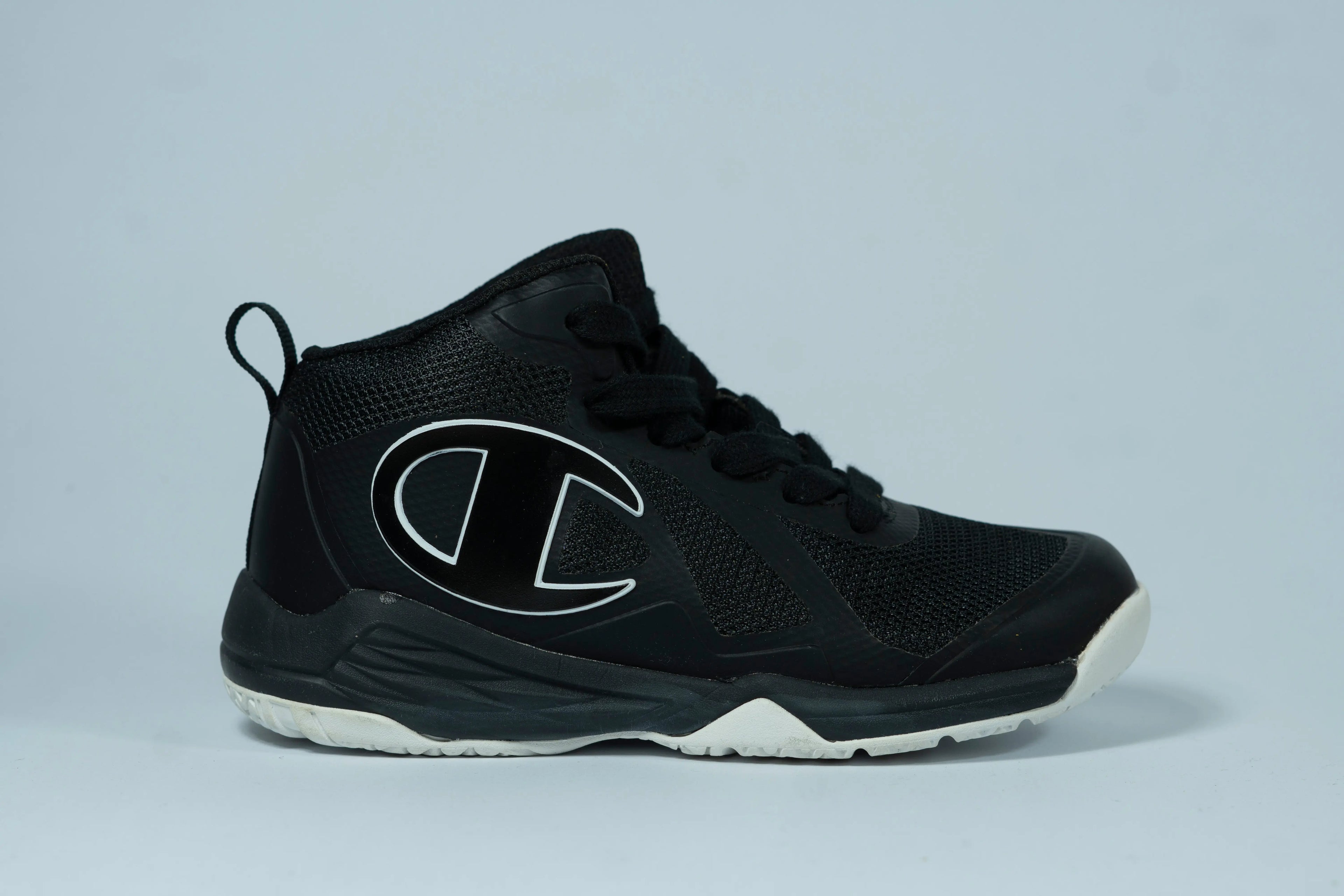 Champion Kid’s Mid-Cut Sneakers – Black & White | Lightweight Breathable Mesh | Cushioned Rubber Sole Tommynippon