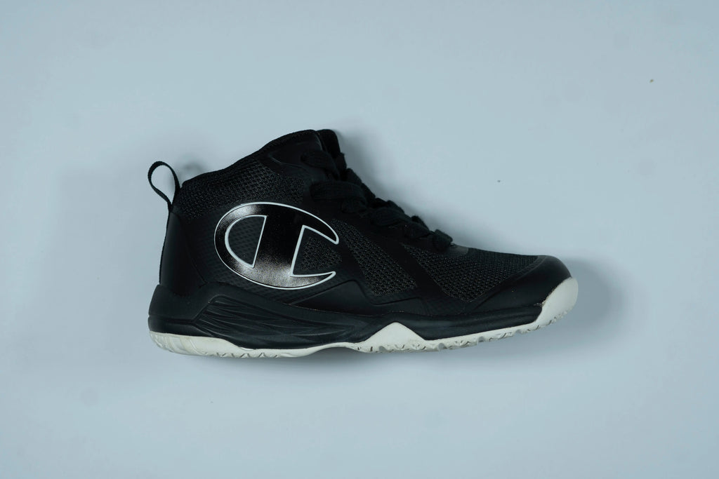 Champion Kid’s Mid-Cut Sneakers – Black & White | Lightweight Breathable Mesh | Cushioned Rubber Sole Tommynippon