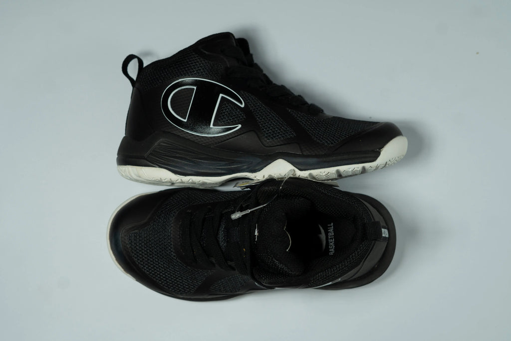 Champion Kid’s Mid-Cut Sneakers – Black & White | Lightweight Breathable Mesh | Cushioned Rubber Sole Tommynippon