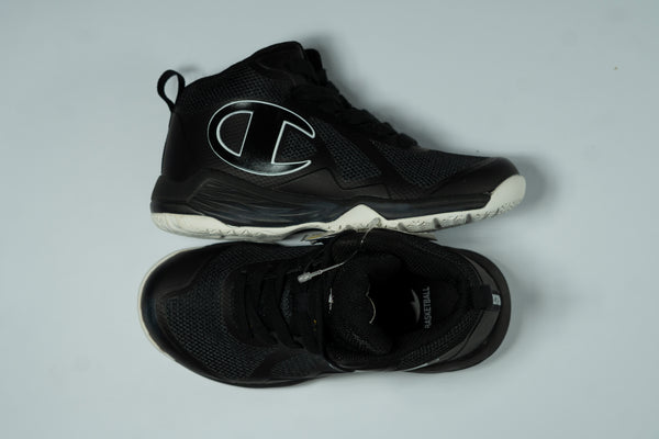 Champion Kid’s Mid-Cut Sneakers – Black & White | Lightweight Breathable Mesh | Cushioned Rubber Sole