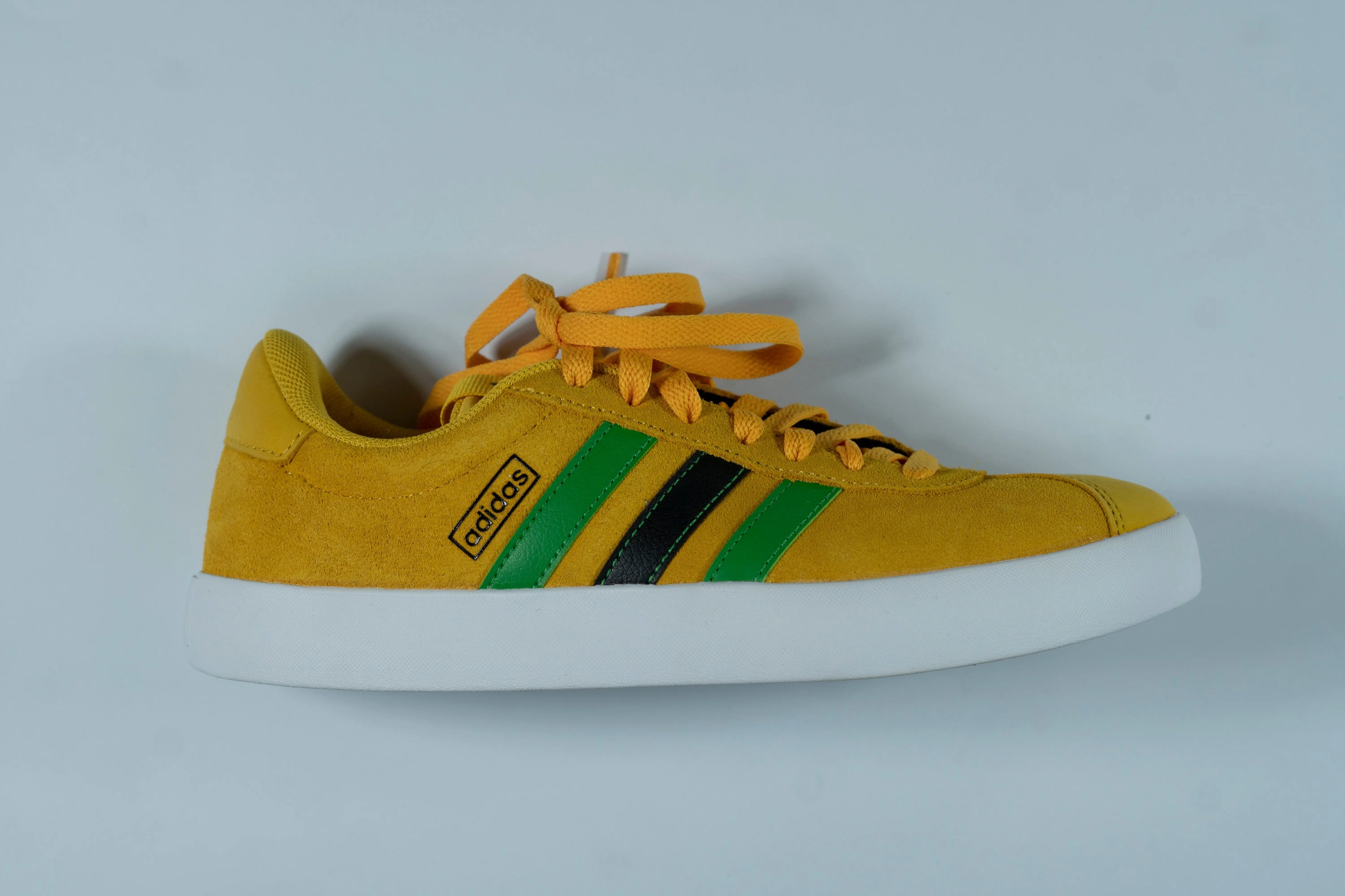 Adidas Men’s Casual Sneakers – Yellow with Green & Black Stripes | Suede Finish | Everyday Streetwear Shoes Tommynippon