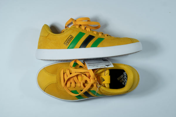 Adidas Men’s Casual Sneakers – Yellow with Green & Black Stripes | Suede Finish | Everyday Streetwear Shoes