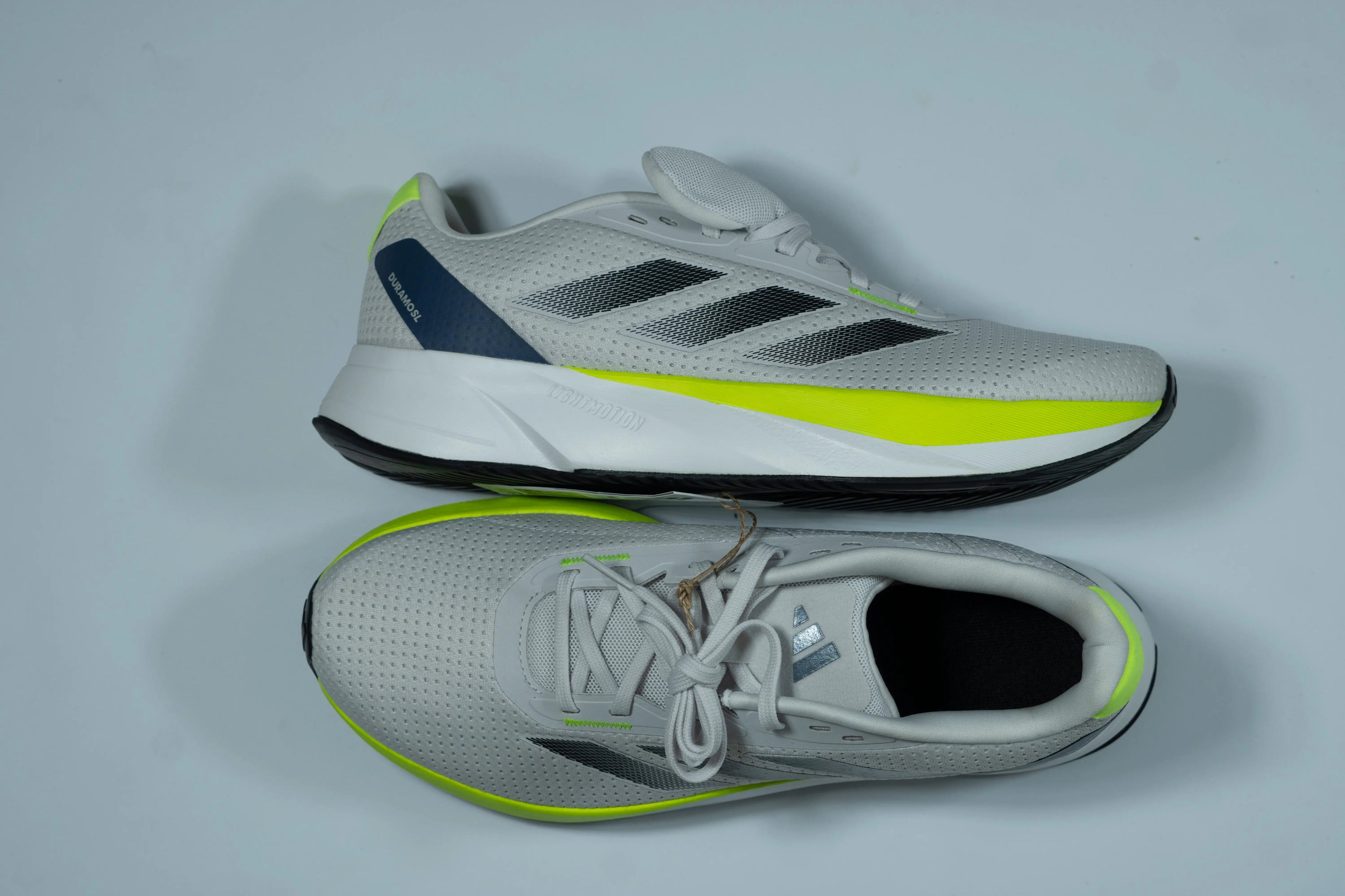 Adidas Duramo SL Men’s Running Shoes – Light Grey, Black & Neon Yellow Breathable Trainers Tommynippon