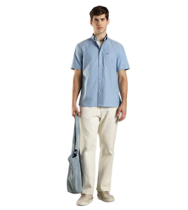 Tommy Hilfiger Men's Short Sleeve Casual Button Down Shirt Blue