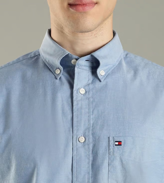 Tommy Hilfiger Men's Short Sleeve Casual Button Down Shirt Blue