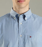Tommy Hilfiger Men's Short Sleeve Casual Button Down Shirt Blue