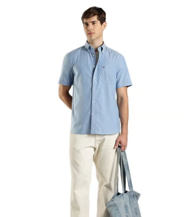 Tommy Hilfiger Men's Short Sleeve Casual Button Down Shirt Blue