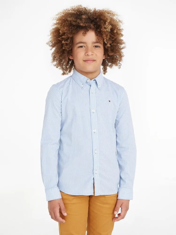 Tommy Hilfiger Boys Striped Button-Down Shirt – Light Blue