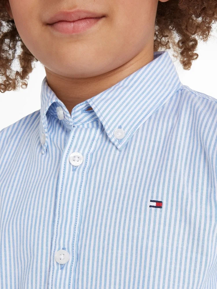 Tommy Hilfiger Boys Striped Button-Down Shirt – Light Blue