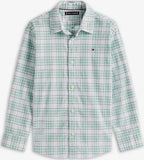 Tommy Hilfiger Boys Checkered Button-Down Shirt – White & Mint Green