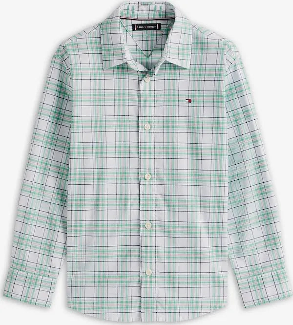 Tommy Hilfiger Boys Checkered Button-Down Shirt – White & Mint Green