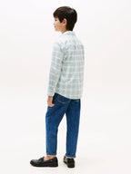 Tommy Hilfiger Boys Checkered Button-Down Shirt – White & Mint Green