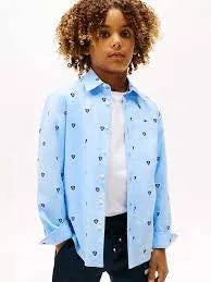Tommy Hilfiger Boys Printed Button-Down Shirt – Light Blue