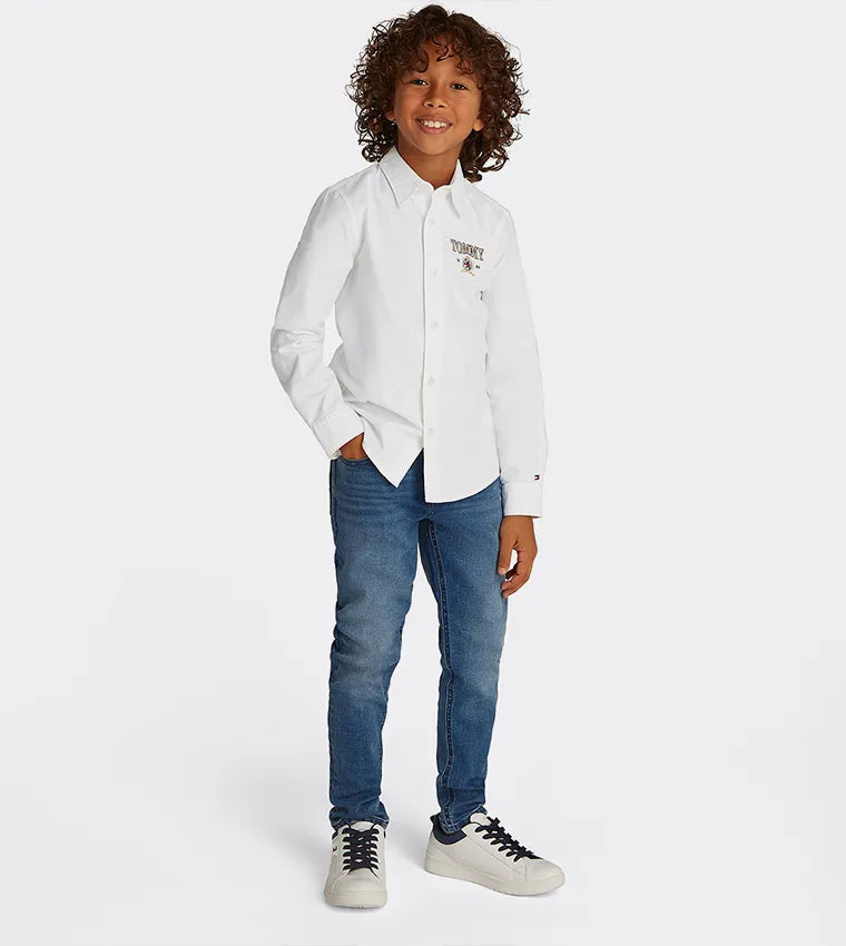 Tommy Hilfiger Boys Long Sleeve Button-Down Shirt – White