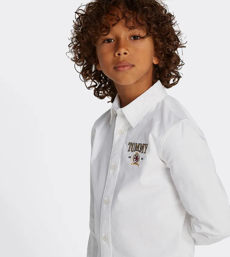 Tommy Hilfiger Boys Long Sleeve Button-Down Shirt – White