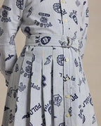 Pleated Graphic Cotton Oxford Shirt Dress