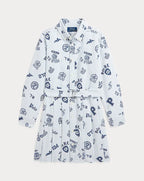 Pleated Graphic Cotton Oxford Shirt Dress